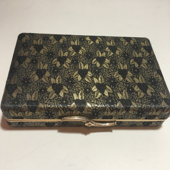 Vintage Black and Gold Jewelry Box Pink Lining